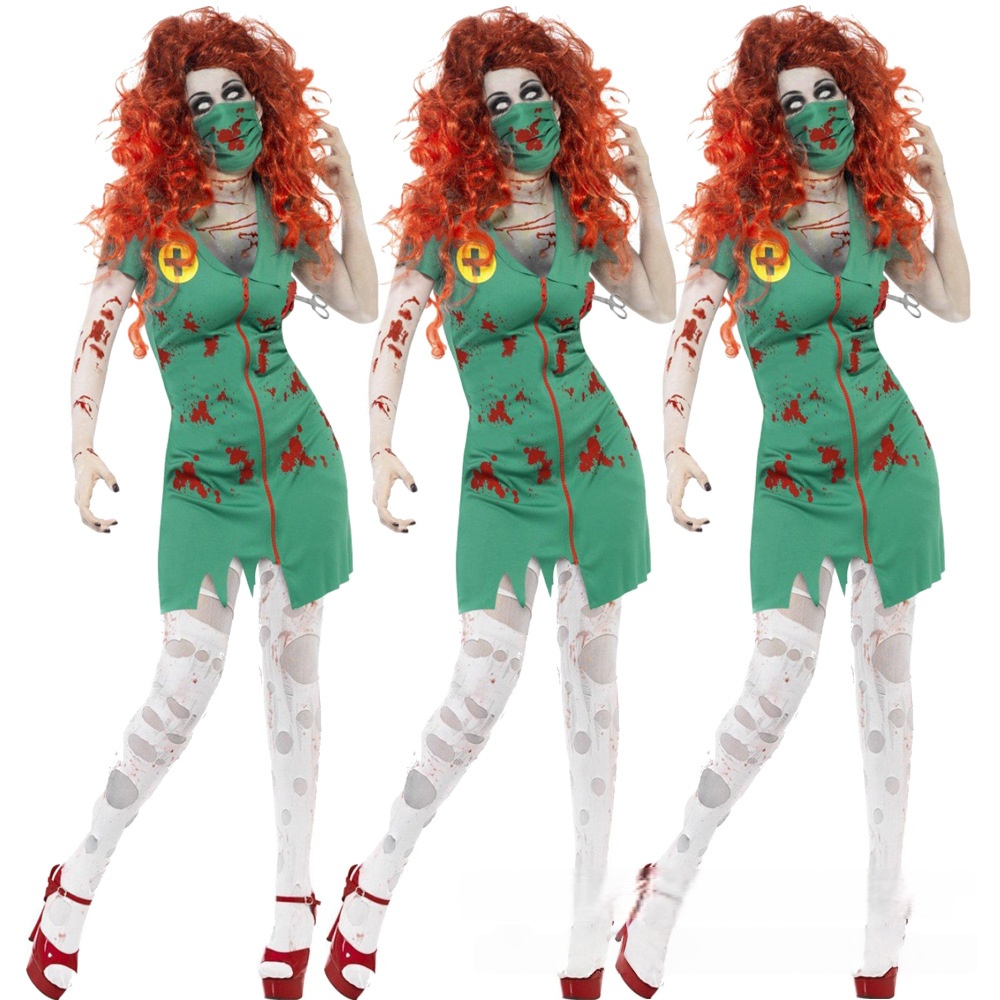 Zombie Nurse Costume Adult Medical Uniform Halloween Costume with Blood Effects
